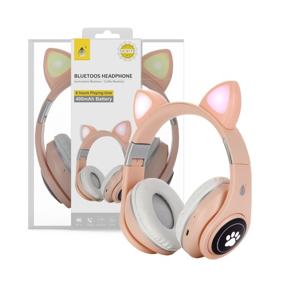 Oneplus Cat Ears Wireless Headphones NC3172 with LED Luminous and Microphone BTS/FM/TF(32GB)/Audio 400mAh Pink